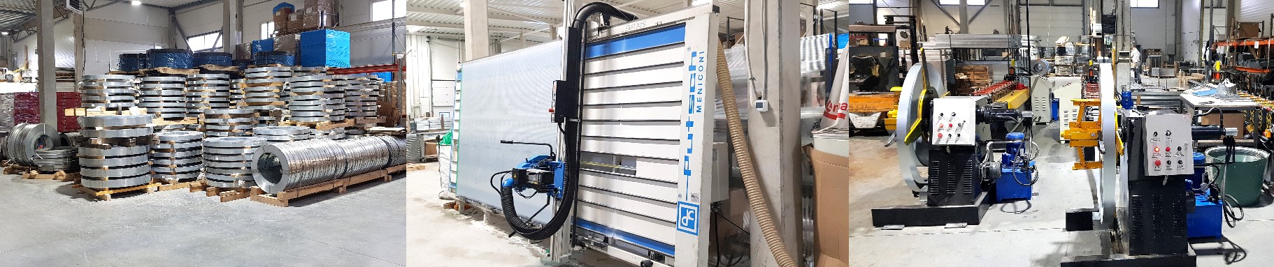Inside the Dear John greenhouse factory in Lithuania — galvanized steel coils, panel production line, and frame assembly machinery