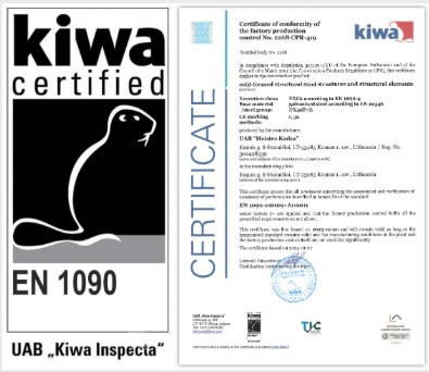 KIWA EN 1090 certified — Certificate of conformity of the factory production control